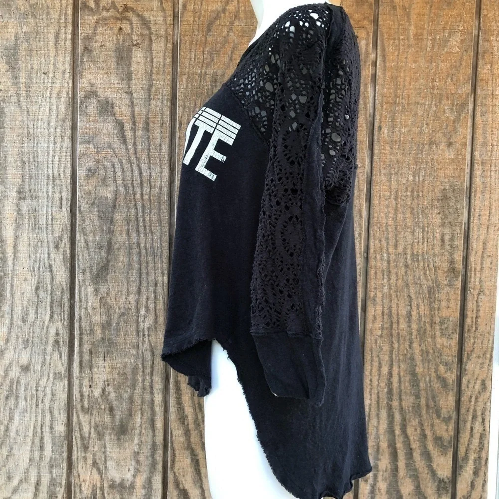 FREE People Gold State Black Crochet Shirt